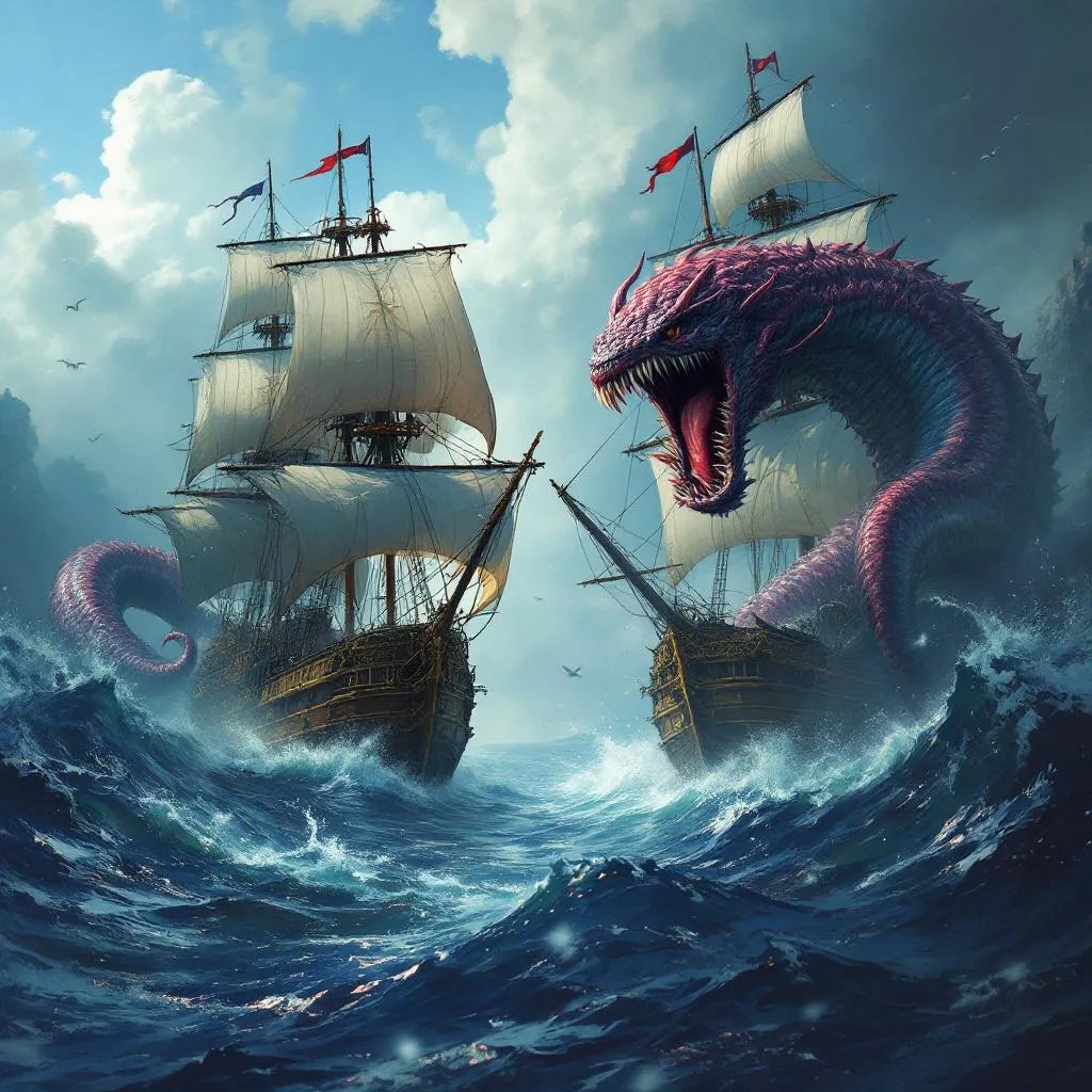 Kraken eating the Pirates who stole her baby.